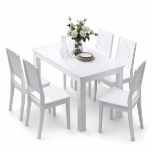 Bộ bàn ăn gia đình gỗ tự nhiên mặt kính GHS-4732