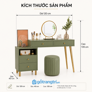 Bàn trang điểm màu xanh rêu cho phòng ngủ gọn đẹp
