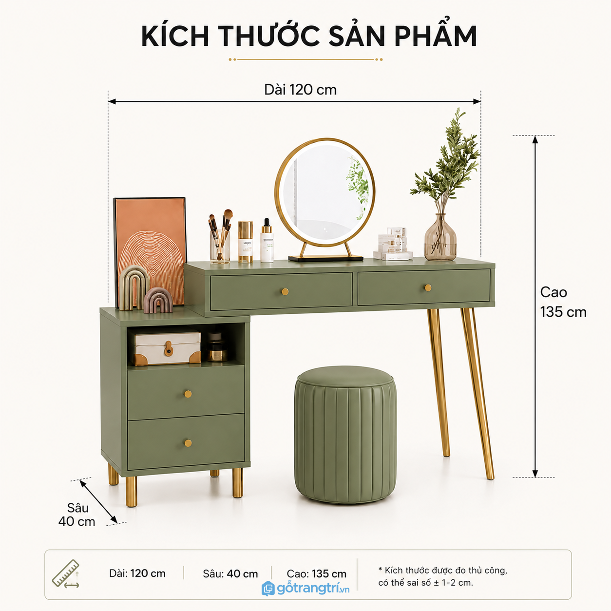 Bàn trang điểm màu xanh rêu hiện đại GHS-4000
