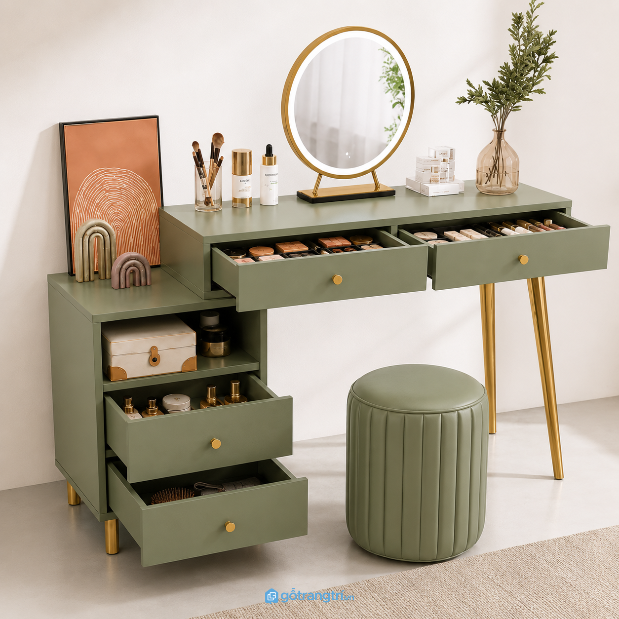 Bàn trang điểm màu xanh rêu hiện đại GHS-4000