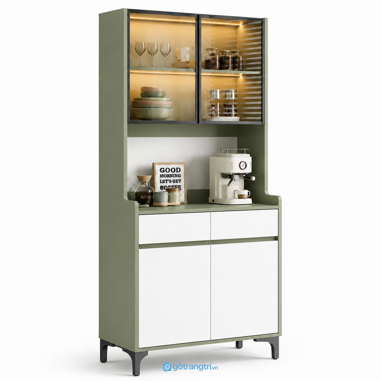 Tủ bếp đứng có cánh kính GHS-5003 GHS-5003 - Xanh olive
