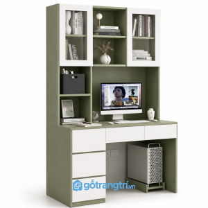 Bàn học liền giá sách màu xanh rêu GHS-4003