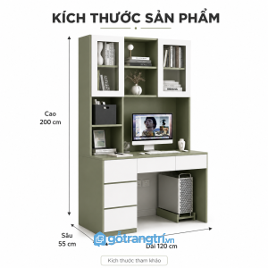 Bàn học liền giá sách màu xanh rêu rộng 120cm tiện dụng