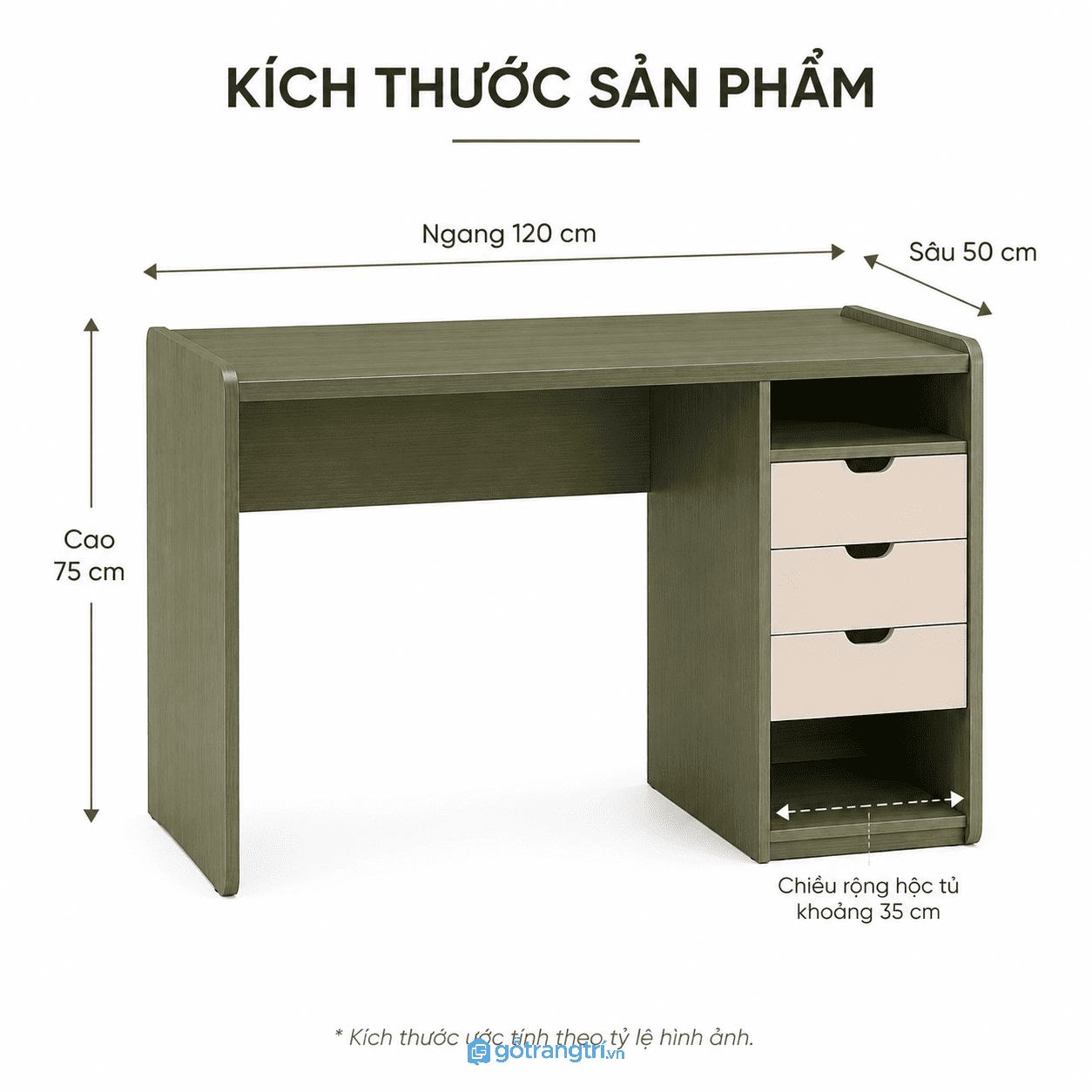 Bàn làm việc có hộc tủ 3 ngăn giúp tối ưu không gian học tập và làm việc