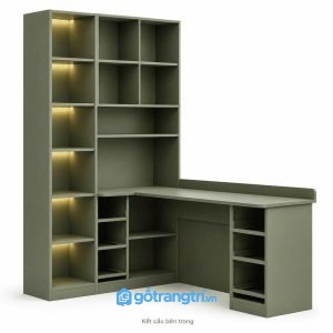 Bàn Làm Việc Liền Giá Sách Kính Khung Nhôm Hiện Đại GHS-4013 - hình ảnh thực tế 1
