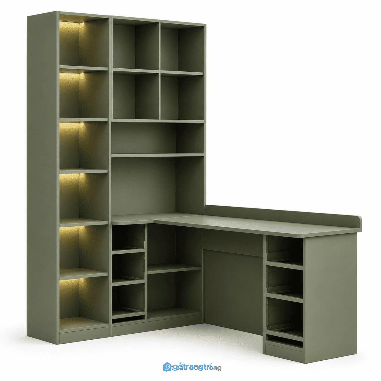 Bàn Làm Việc Liền Giá Sách Kính Khung Nhôm Hiện Đại GHS-4013 - hình ảnh thực tế 1
