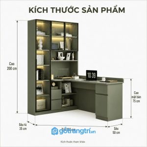 Bàn làm việc liền giá sách kính khung nhôm hiện đại tối ưu không gian lưu trữ và làm việc