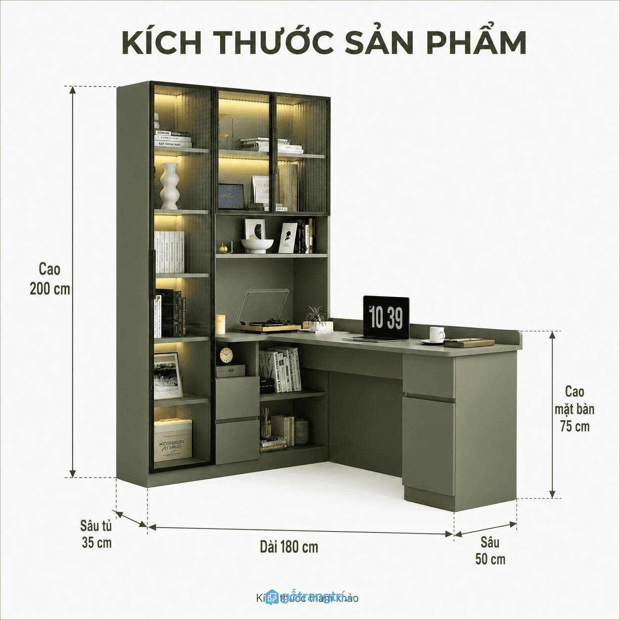 Bàn làm việc liền giá sách kính khung nhôm hiện đại tối ưu không gian lưu trữ và làm việc