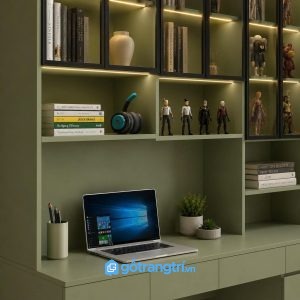 Bàn làm việc liền tủ kính trưng bày có đèn LED GHS-4004 - hình ảnh thực tế 1