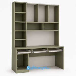 Bàn làm việc liền tủ treo màu xanh olive hiện đại GHS-4008 - hình ảnh thực tế 1