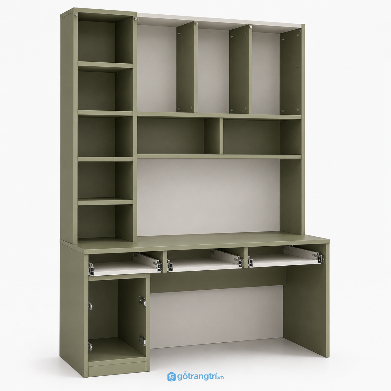 Bàn làm việc liền tủ treo màu xanh olive hiện đại GHS-4008 - hình ảnh thực tế 1
