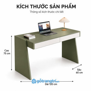 Bàn làm việc màu xanh rêu phối trắng 120x60 có ngăn kéo ẩn