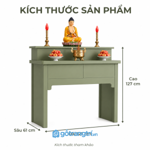 Bàn thờ Phật đứng màu xanh sage hiện đại cho không gian thờ thanh tịnh