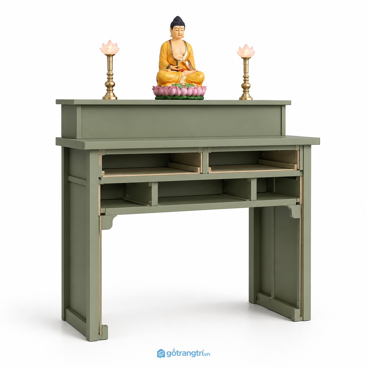 Bàn thờ Phật đứng màu xanh sage hiện đại đẹp GHS-5040 - hình ảnh thực tế 1
