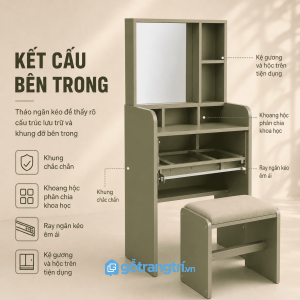 Bàn trang điểm hiện đại có gương và ghế GHS-4012 - hình ảnh thực tế 1