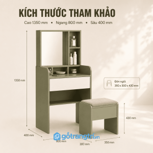 Bàn trang điểm hiện đại có gương và ghế giúp tối ưu không gian phòng ngủ