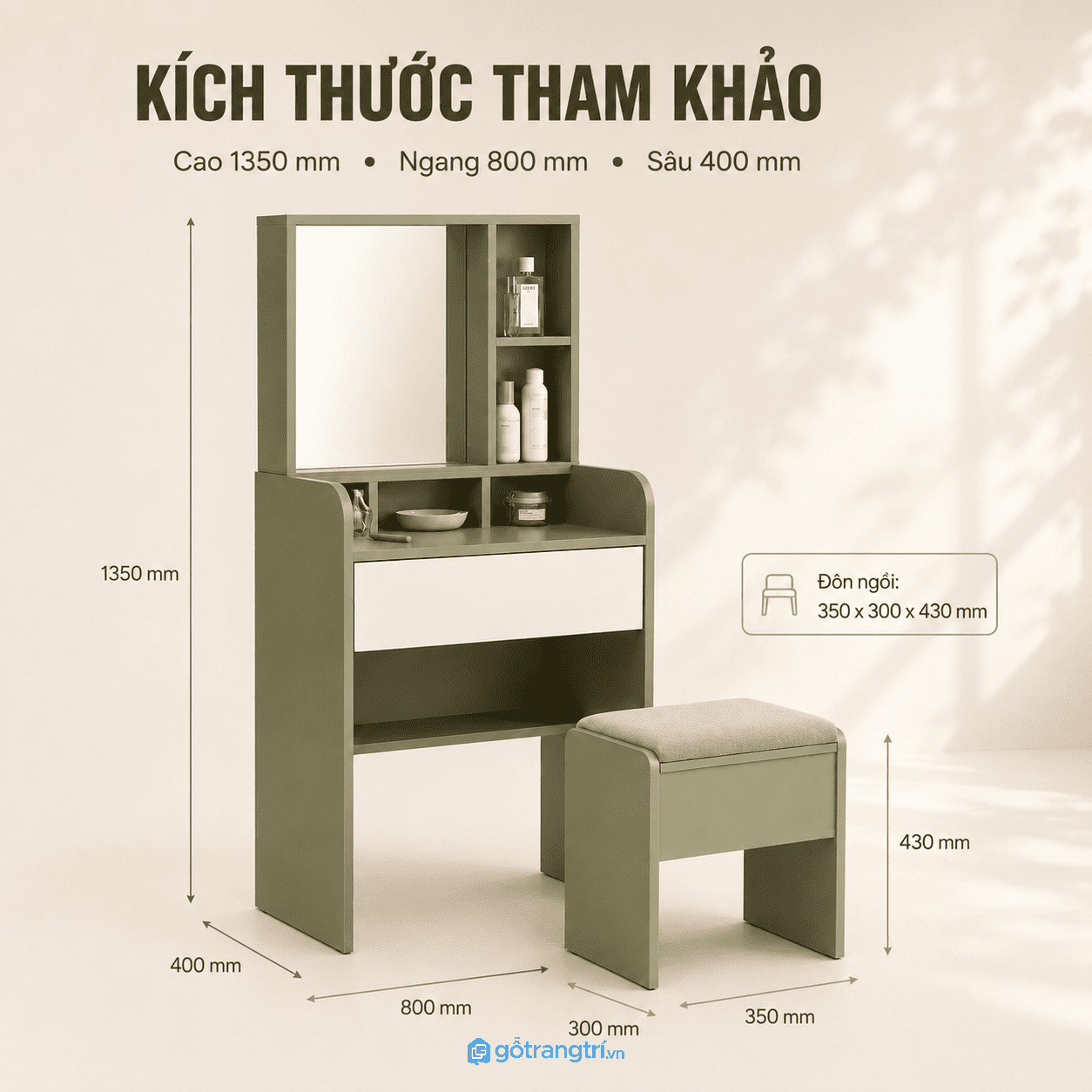 Bàn trang điểm hiện đại có gương và ghế giúp tối ưu không gian phòng ngủ Bàn trang điểm hiện đại có gương và ghế giúp tối ưu không gian phòng ngủ