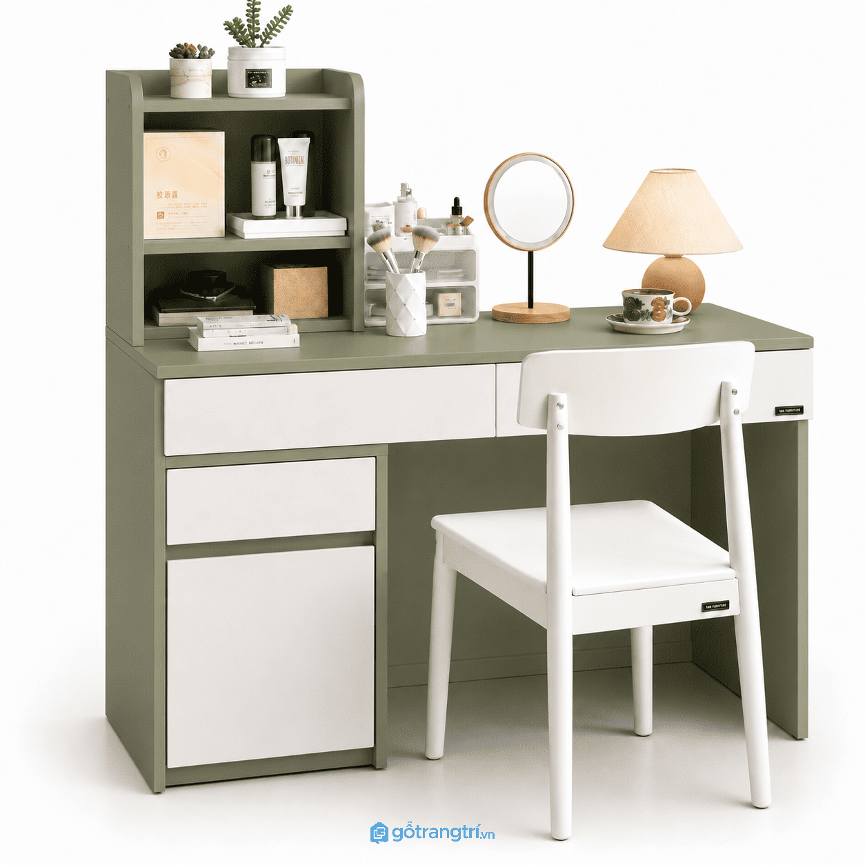 Bàn trang điểm liền bàn làm việc xanh olive GHS-4012 - 100x500x140cm - Xanh olive - GHS-4012a