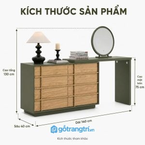 Bàn trang điểm liền tủ kính màu xanh olive hiện đại cho phòng ngủ gọn gàng và thẩm mỹ