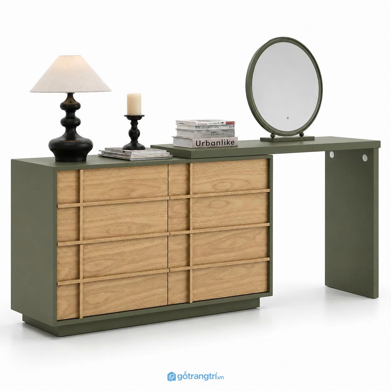 Bàn trang điểm liền tủ kính màu xanh olive hiện đại GHS-4010 - 1400x400x1300mm - Xanh olive - GHS-4010