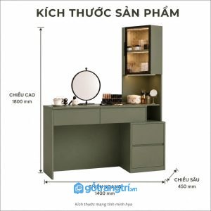 Bàn trang điểm liền tủ kính màu xanh olive hiện đại tối ưu không gian làm đẹp