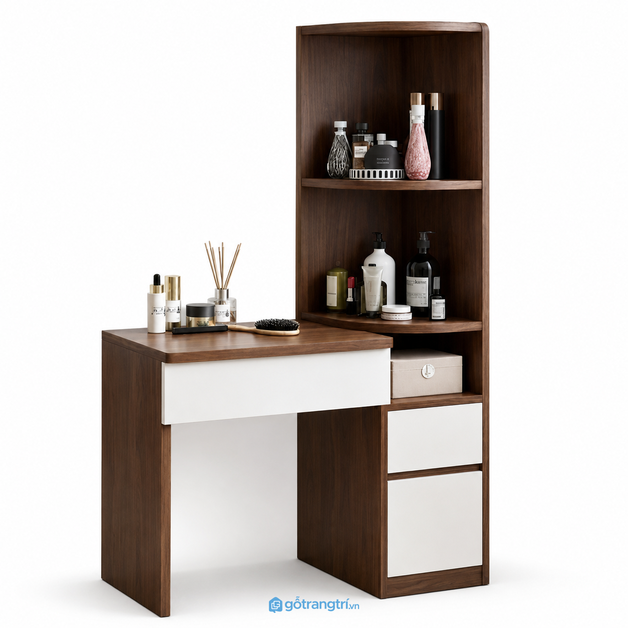 Bàn Trang Điểm Màu Xanh Olive Có Kệ Lưu Trữ GHS-4007 - 1000x400x1700mm - Màu gỗ 613