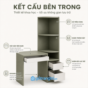 Bàn Trang Điểm Màu Xanh Olive Có Kệ Lưu Trữ GHS-4007 - hình ảnh thực tế 1