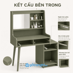 Bàn trang điểm xanh olive có gương kệ hiện đại GHS-4011 - hình ảnh thực tế 1