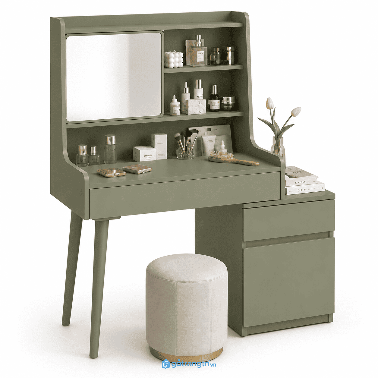 Bàn trang điểm xanh olive có gương kệ hiện đại GHS-4011