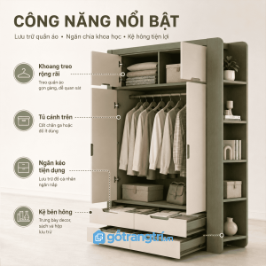 Bố trí nhiều ngăn giúp sắp xếp quần áo khoa học
