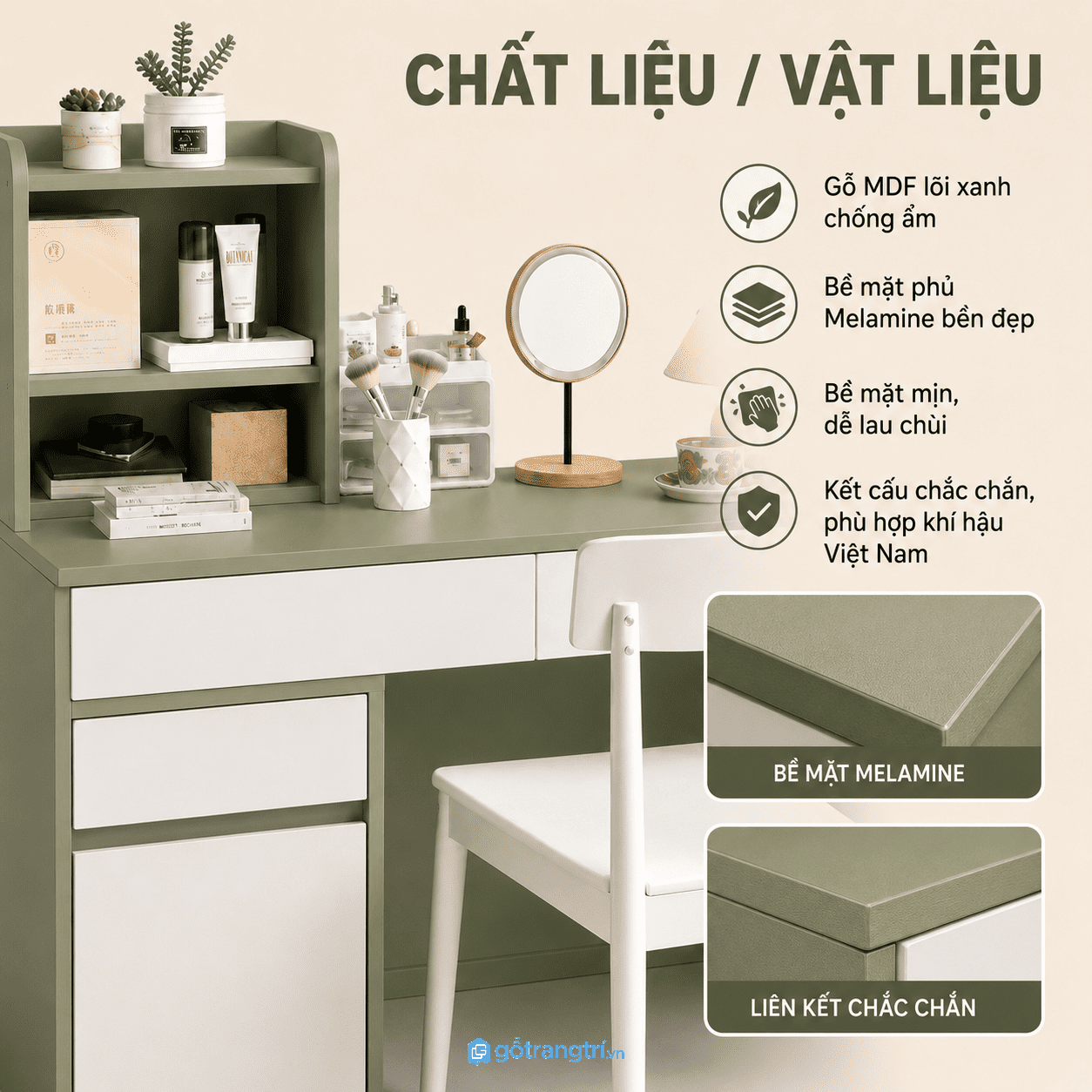 Chất liệu bền đẹp, dễ lau chùi