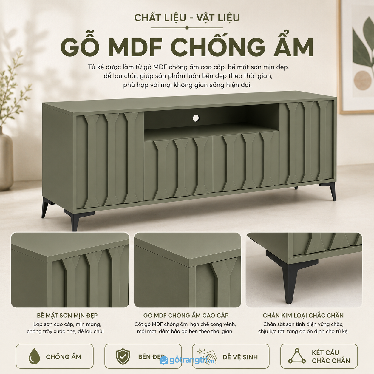 Chất liệu bền đẹp, dễ vệ sinh