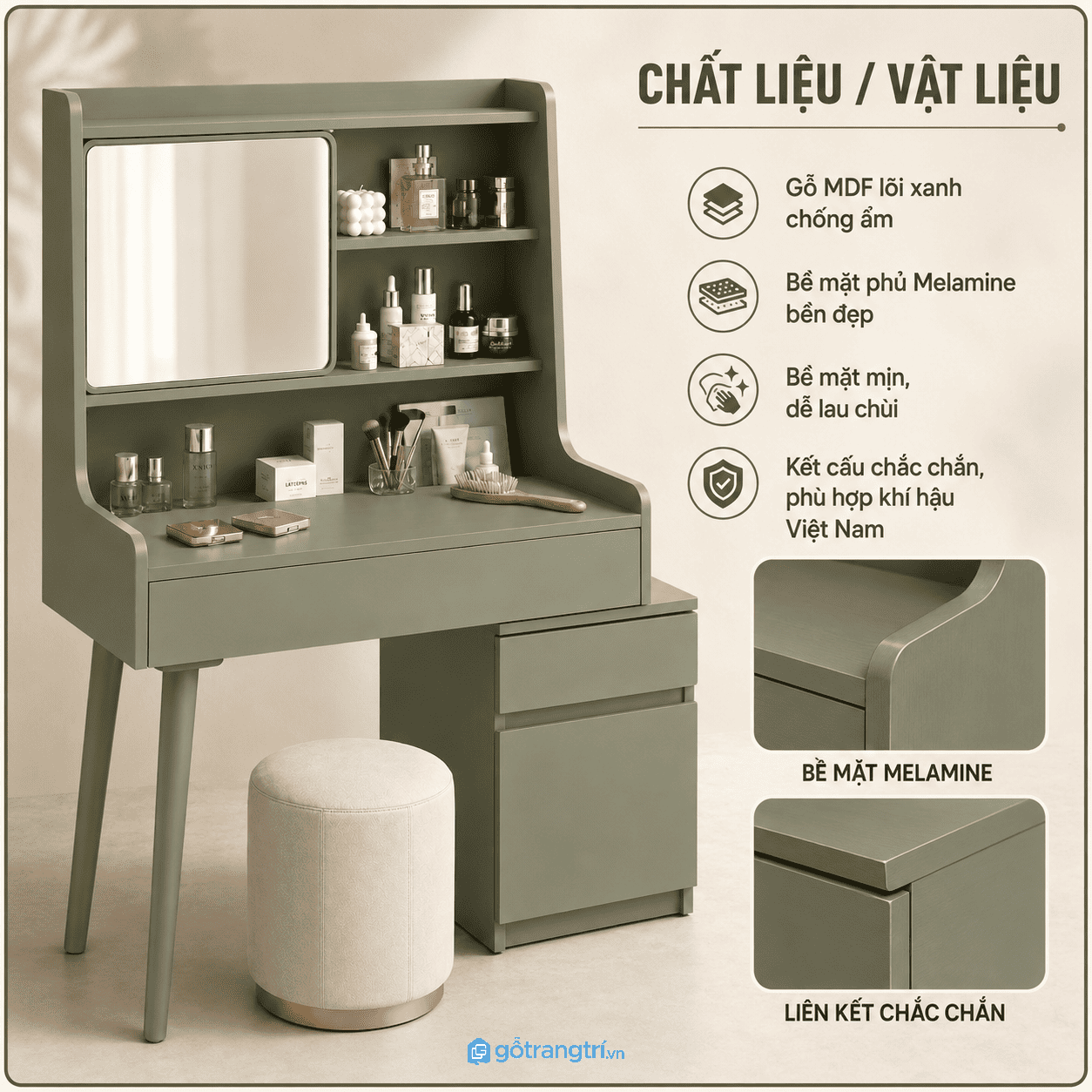 Chất liệu bền đẹp, dễ vệ sinh