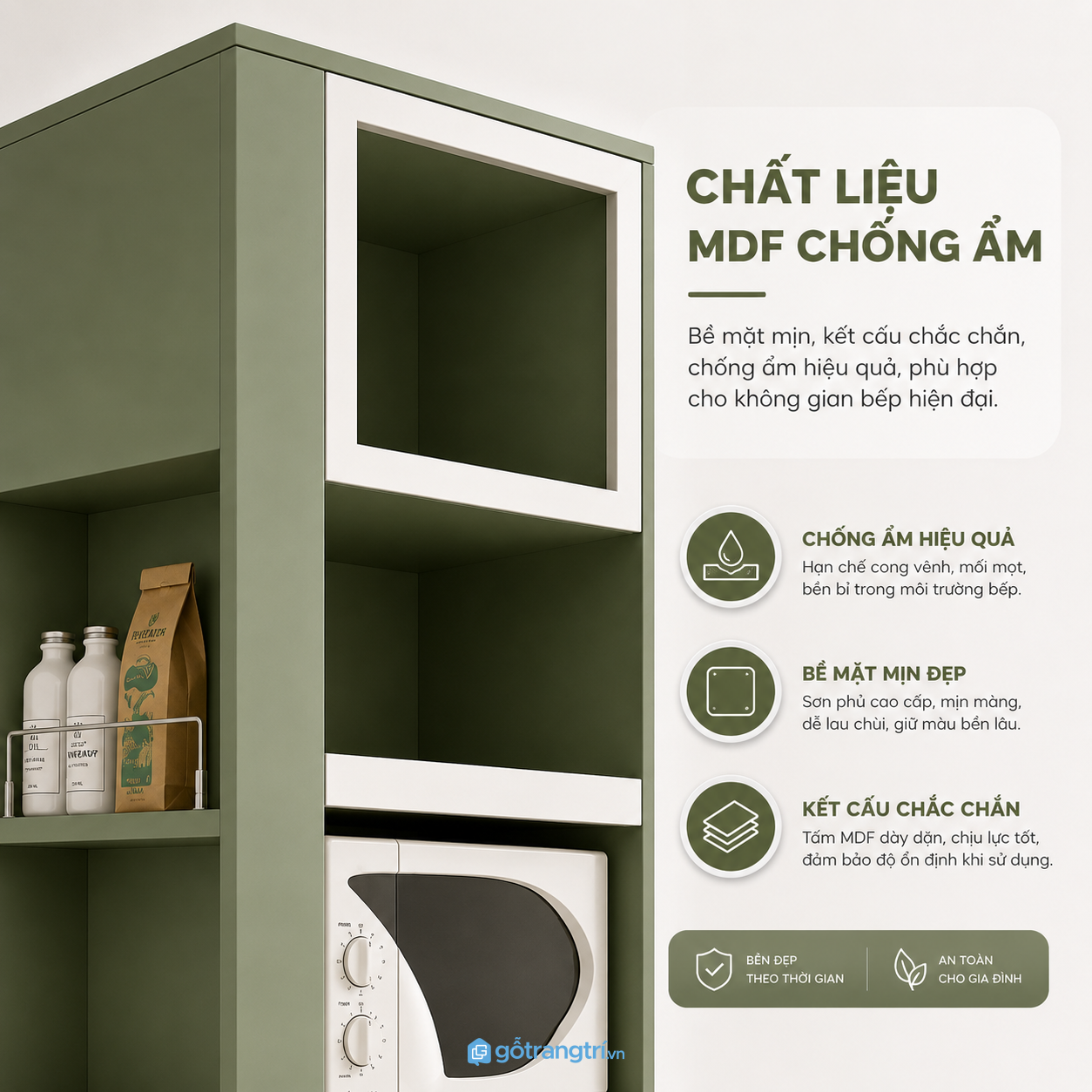 Chất liệu bền đẹp, phù hợp môi trường nhà bếp