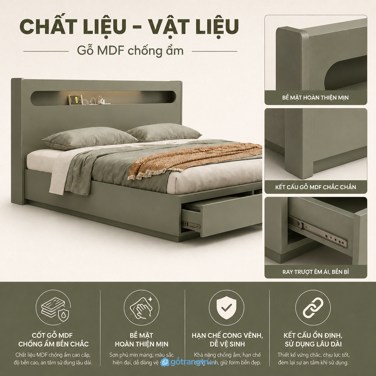 Chất liệu MDF chống ẩm bền đẹp theo thời gian
