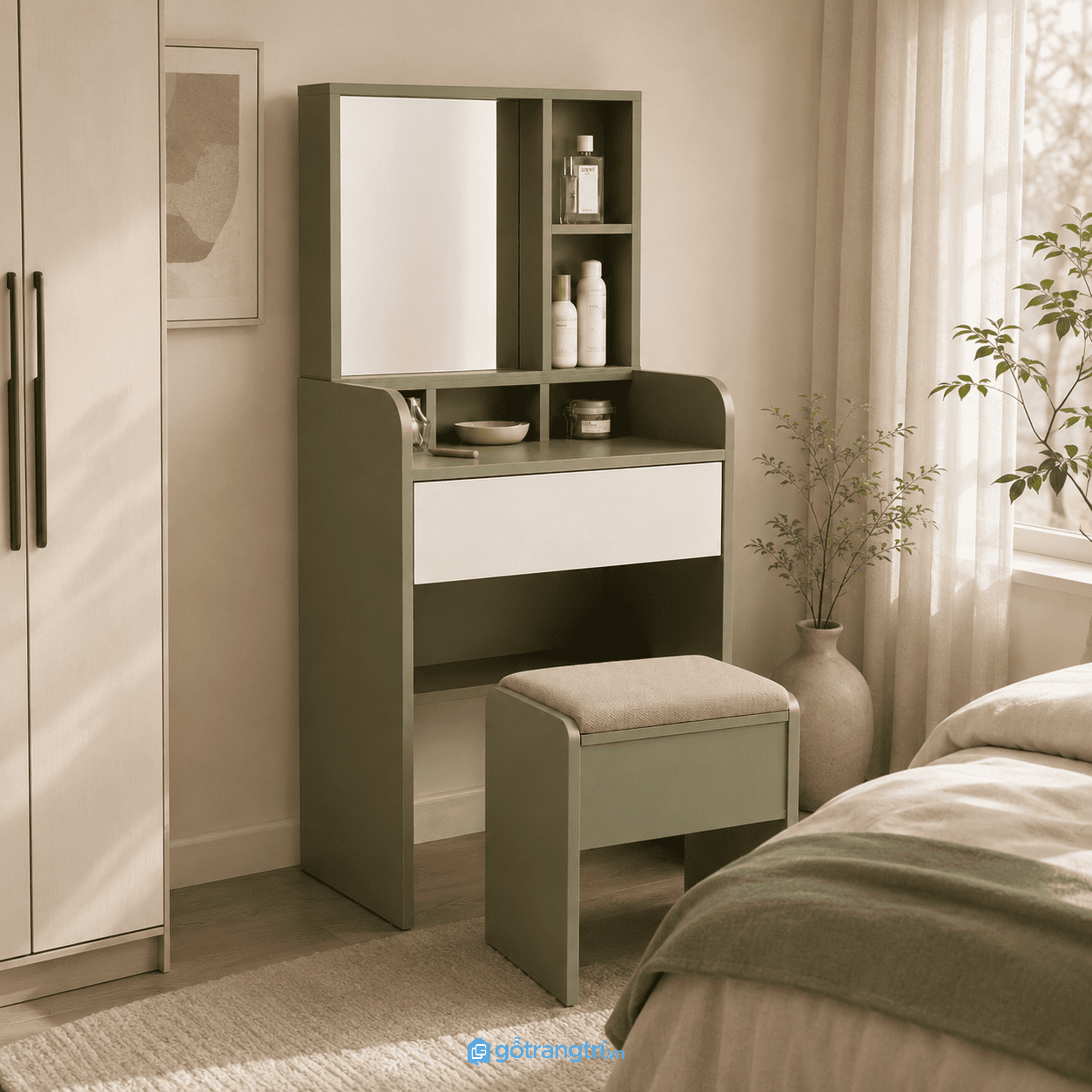 Chi tiết thiết kế Bàn trang điểm hiện đại có gương và ghế GHS-4012 Chi tiết thiết kế Bàn trang điểm hiện đại có gương và ghế GHS-4012