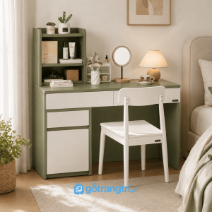 Chi tiết thiết kế Bàn trang điểm liền bàn làm việc xanh olive GHS-4012