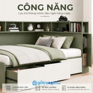 Chi tiết thiết kế Giường ngủ đa năng có kệ đầu giường và ngăn kéo lưu trữ GHS-9006