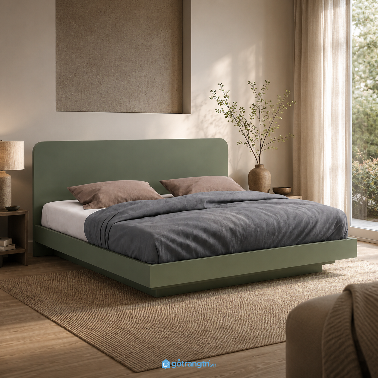 Chi tiết thiết kế Giường Ngủ Màu Xanh Olive Hiện Đại 1m8 GHS-9007