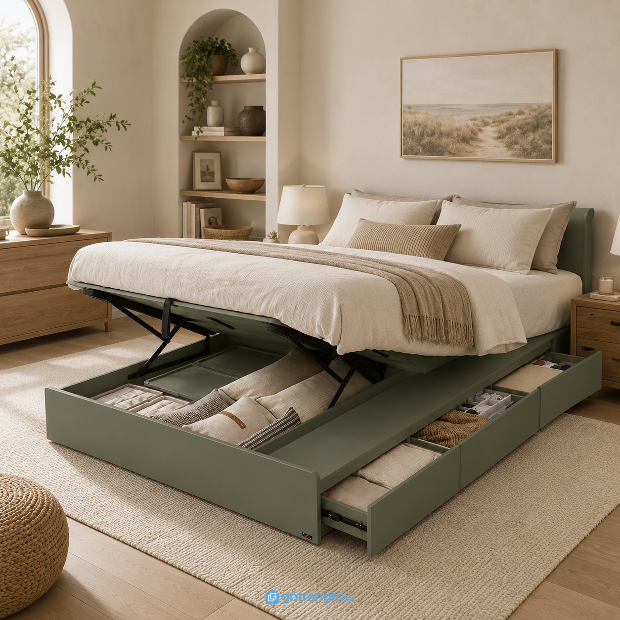 Chi tiết thiết kế Giường ngủ nâng hạ có ngăn kéo lưu trữ GHS-9021 Chi tiết thiết kế Giường ngủ nâng hạ có ngăn kéo lưu trữ GHS-9021