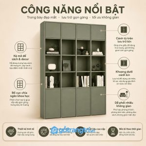 Chi tiết thiết kế Kệ Sách Đứng Nhiều Ngăn Màu Xanh Olive Hiện Đại GHS-2004