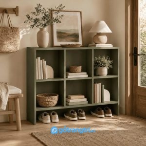 Chi tiết thiết kế Kệ sách thấp màu xanh olive hiện đại nhiều ngăn GHS-2006
