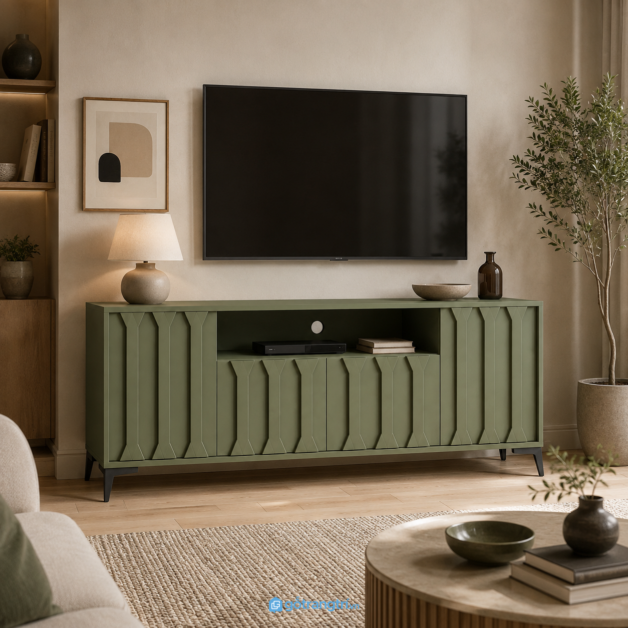 Chi tiết thiết kế Kệ Tivi Màu Xanh Olive Hiện Đại GHS-3002