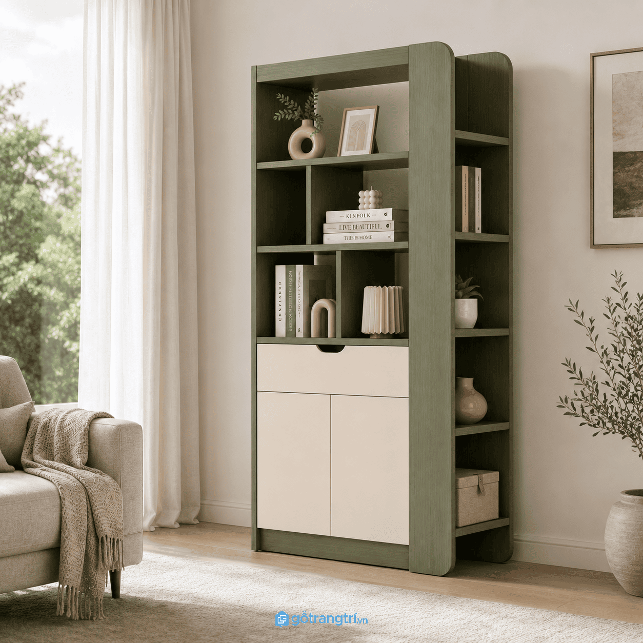 Chi tiết thiết kế Kệ trang trí kết hợp tủ lưu trữ hiện đại đa năng GHS-5064