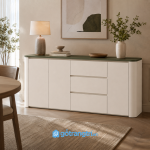 Chi tiết thiết kế Tủ buffet bo góc màu xanh olive hiện đại GHS-5046