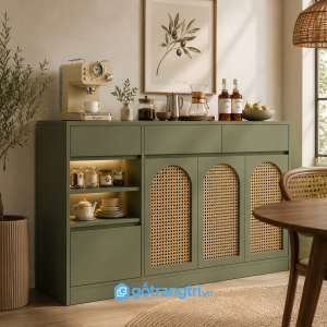 Chi tiết thiết kế Tủ buffet cánh mây màu xanh olive hiện đại GHS-5036