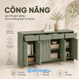 Chi tiết thiết kế Tủ buffet cánh sóng màu xanh olive hiện đại GHS-5052