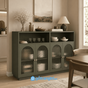 Chi tiết thiết kế Tủ buffet cửa kính sọc vòm 160cm hiện đại GHS-5059