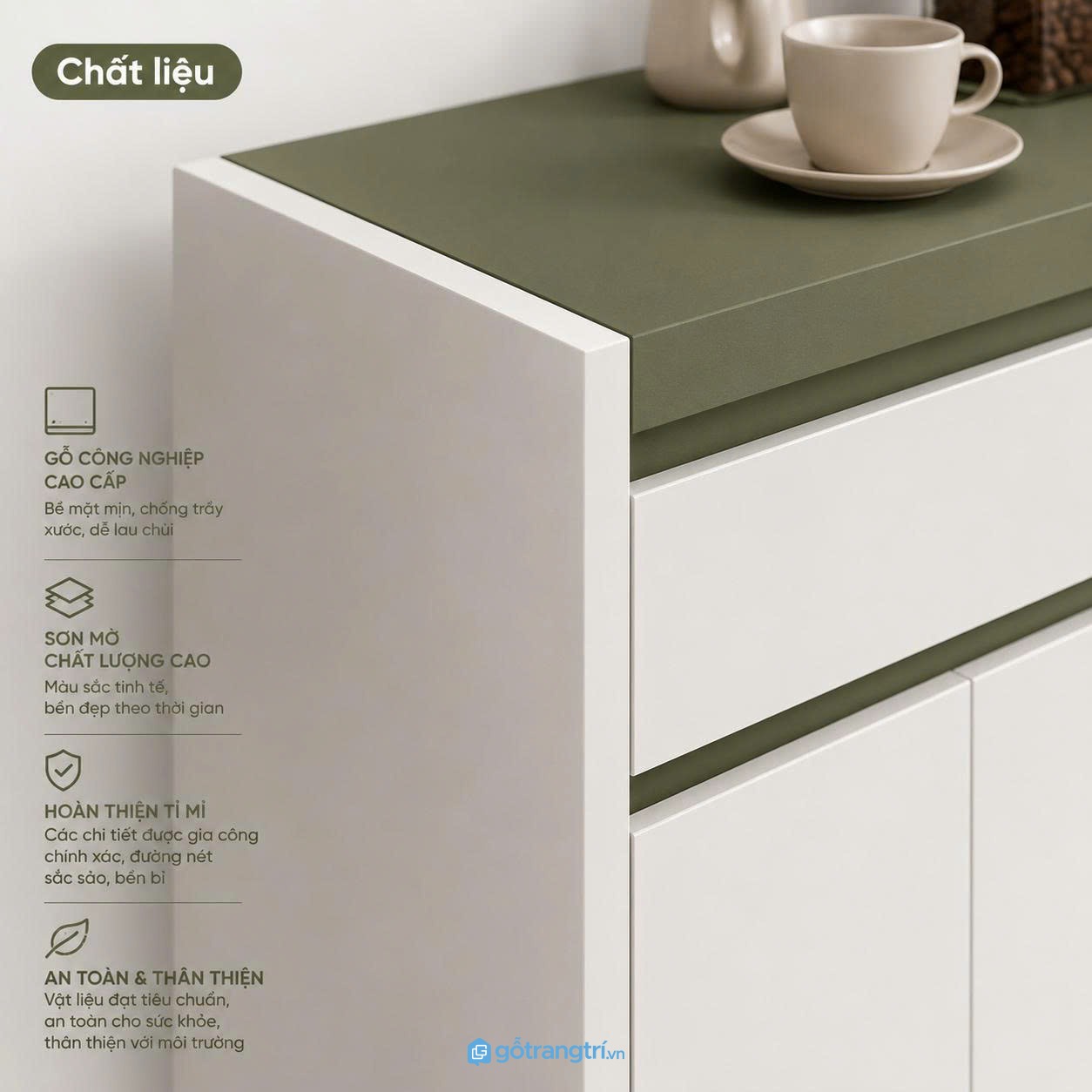 Chi tiết thiết kế Tủ buffet phòng bếp màu trắng xanh hiện đại GHS-5020 Chi tiết thiết kế Tủ buffet phòng bếp màu trắng xanh hiện đại GHS-5020
