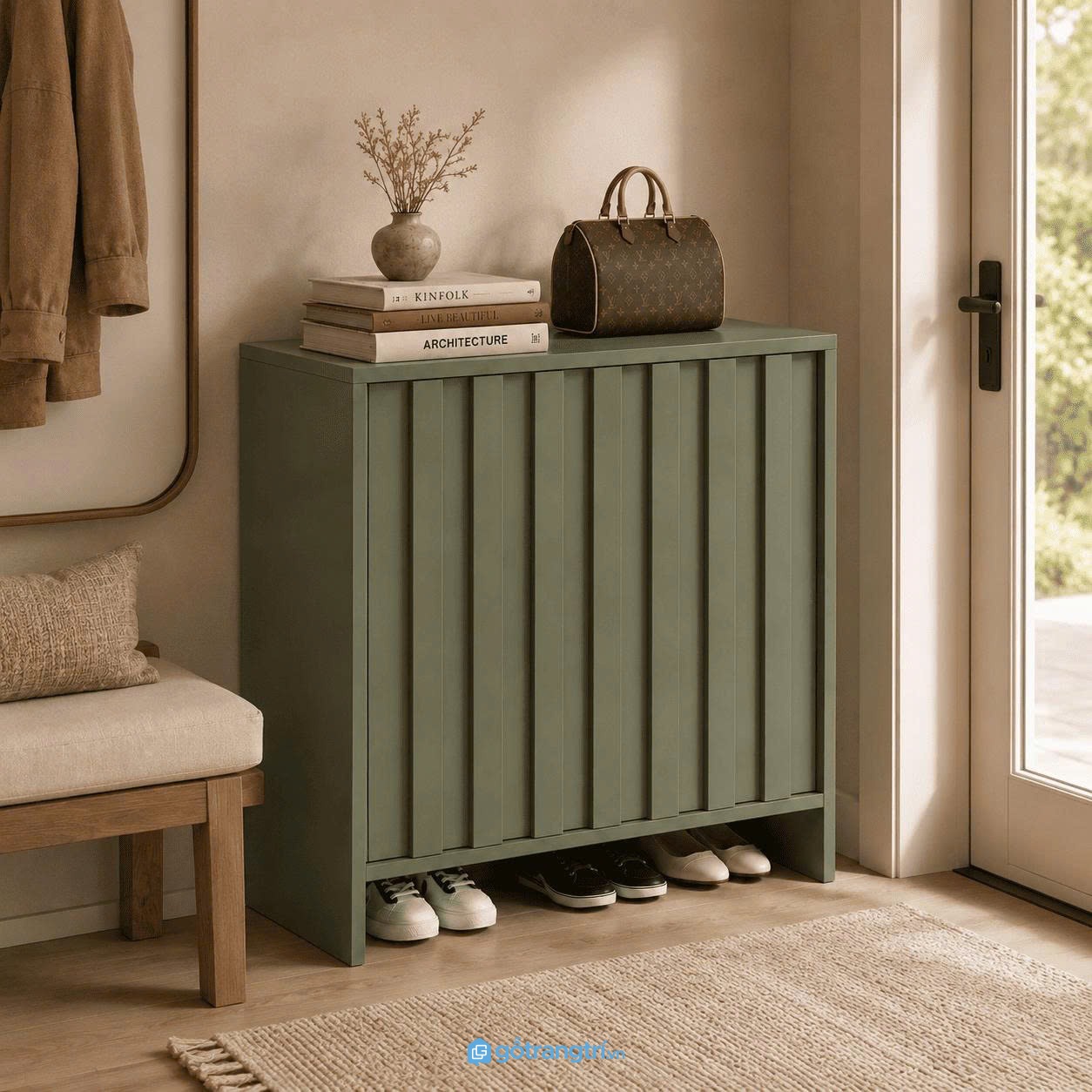 Chi tiết thiết kế Tủ Giày Cánh Lùa Màu Olive Rêu Hiện Đại GHS-5057